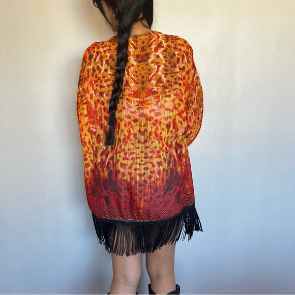 Vibrant Animal Print Fringe Kimono - Picture 4 of 4